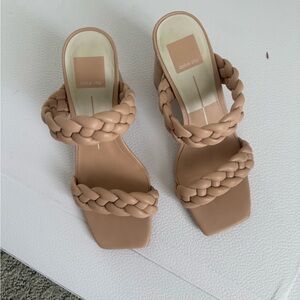 Dolce Vita Beige Braided Double-Strap Block Heel Slides